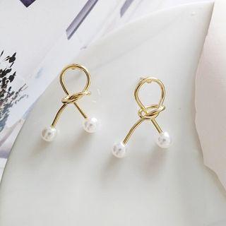 Faux Pearl Alloy Knot Earring