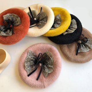 Bow Detail Furry Beret