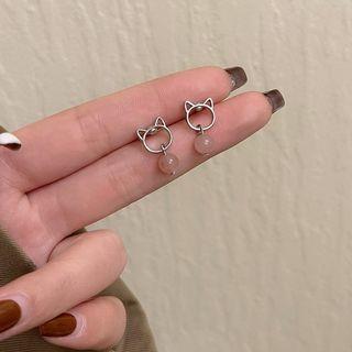 Cat Drop Earring Stud Earring - 1 Pair - Silver - One Size