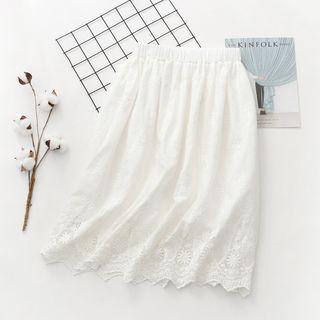 Perforated Floral A-line Midi Skirt White - One Size