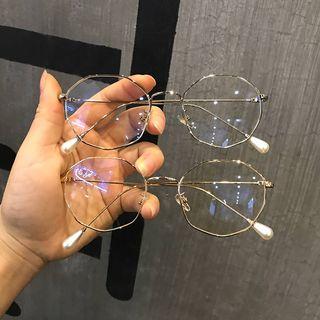 Geometric Metal Frame Faux Pearl Eyeglasses
