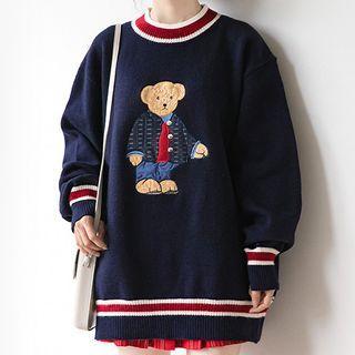 Bear Embroidered Sweater Blue - M