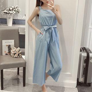Sleeveless Bow-accent Wide-leg Jumpsuit