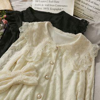 Peter Pan-collar Ruffled-trim Lace Blouse