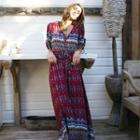 Patterned Elbow Sleeve Maxi Dress