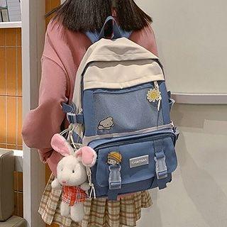 Paneled Two-tone Buckled Backpack