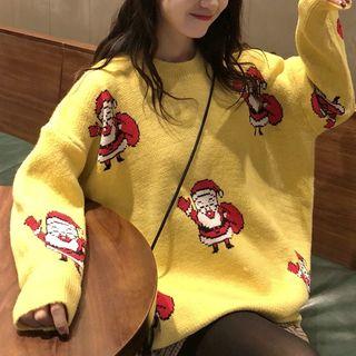 Santa Claus Print Loose Sweater