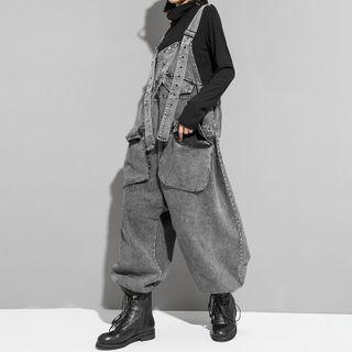 Washed Harem Denim Dungaree Black - One Size