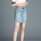 Set: Mini Denim Sheath Skirt + Belt