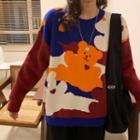 Bear Color-block Knitted Sweater