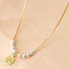Chinese Characters Pendant Faux Pearl Sterling Silver Necklace 1 Pc - Gold - One Size