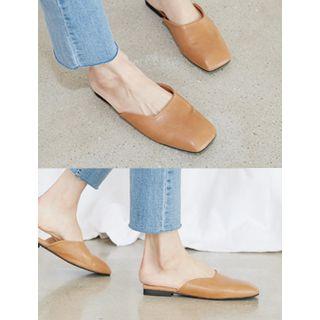 Faux-leather Square-toe Mules