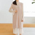 Set: Long-sleeve Sheer Midi Dress + Sleeveless Knit Dress