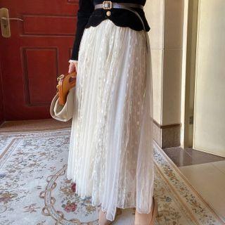 Dot Mesh Midi Skirt Almond - One Size