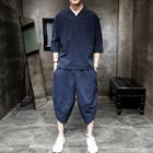 Set: V-neck 3/4-sleeve T-shirt + Cropped Harem Pants