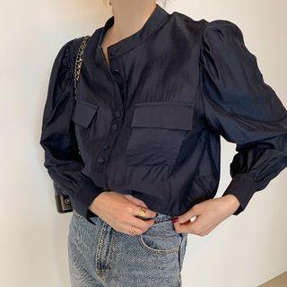 Puff-sleeve Glossy Blouse