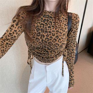 Leopard Drawstring Long-sleeve Top