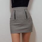 Zipped Plaid Mini Pencil Skirt