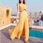 Set: Sleeveless Frill-trim Crop Top + Maxi A-line Skirt