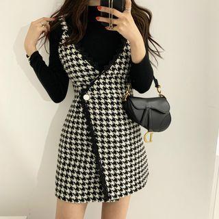 Knit Top / Houndstooth Pinafore Dress