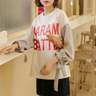 Check Sleeve Lettering Long-sleeve T-shirt