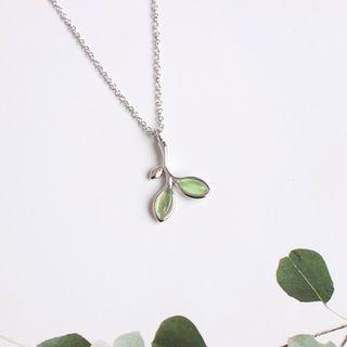 Cat Eye Stone Leaf Pendant Necklace 1 Pcs - Necklace - Light Green - One Size