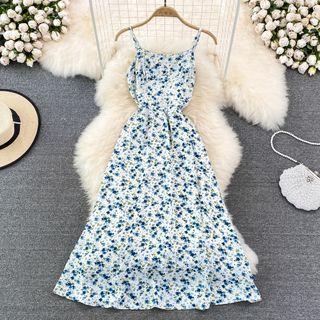 Floral Print A-line Strappy Dress