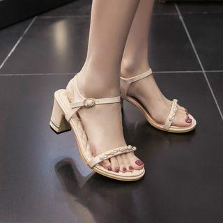 Block-heel Beaded Sandals