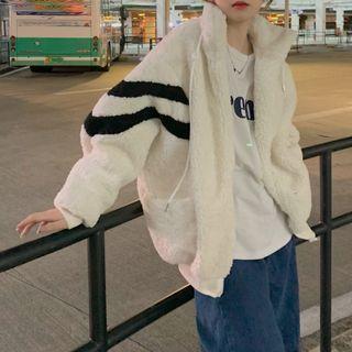 Panel Fleece Zipped Jacket White - One Size