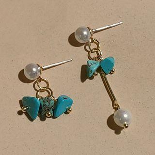 Faux Gemstone Asymmetrical Alloy Dangle Earring 1 Pair - A-593 - Blue - One Size