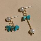 Faux Gemstone Asymmetrical Alloy Dangle Earring 1 Pair - A-593 - Blue - One Size