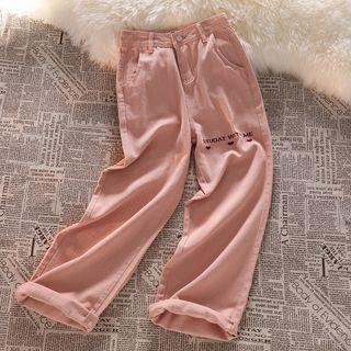 Lettering High Waist Loose Fit Jeans