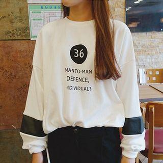 Lettering Faux-leather Panel Sweatshirt