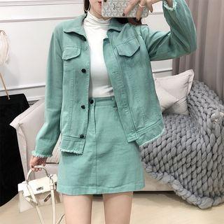 Set: Frayed Edge Denim Jacket + Mini A-line Skirt