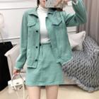 Set: Frayed Edge Denim Jacket + Mini A-line Skirt