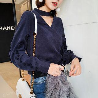 Long-sleeve Choker Corduroy Top
