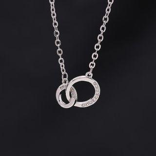 Interlocking Hoop Rhinestone Pendant Sterling Silver Necklace
