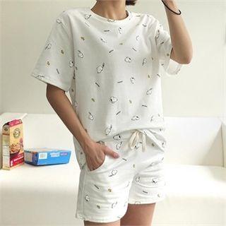 Set: Snoopy Print T-shirt + Sweat Shorts