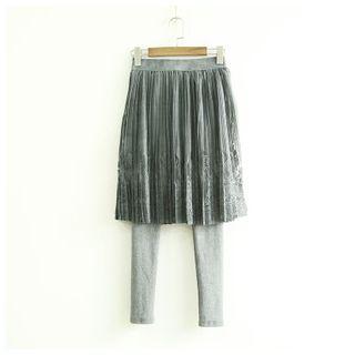 Inset Pleated Lace Skirt Leggings