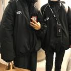 Couple Matching Letter Embroidered Padded Jacket Black - One Size
