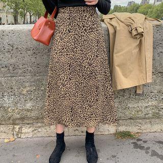 Zip-detail Leopard Midi Skirt