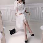 Inset V-neck Blazer Tulle Skirt With Belt