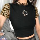Short-sleeve Leopard Print Cropped Top