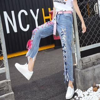 Distressed Bow Tied Cropped Jeans