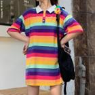 Short-sleeve Striped Polo Shirt Rainbow - One Size