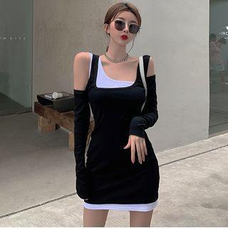 Details Mock Two-piece Mini Dress