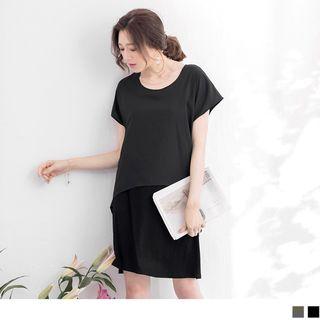 Short Sleeve Mock Two Piece Loose-fit Dress