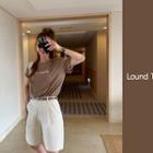 Letter Print Cotton T-shirt Mocha - One Size