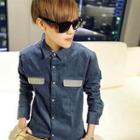 Striped Trim Long-sleeve Shirt