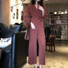 Plain Long Sleeve Wide Leg Jumpsuit